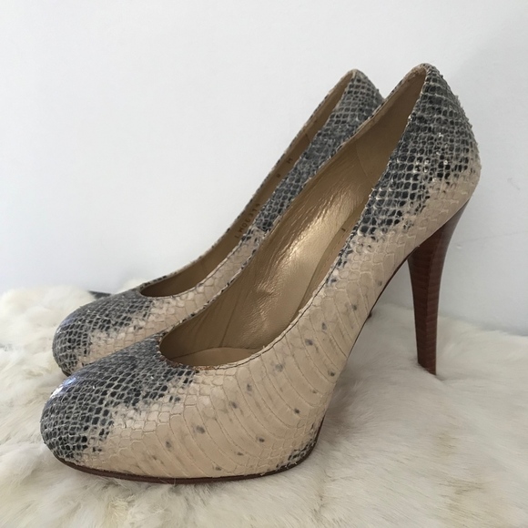 Stuart Weitzman Snakeskin Leather Heels Pink Gray - Picture 2 of 11